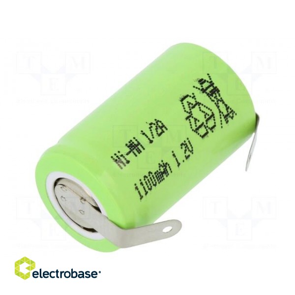 Re-battery: Ni-MH | 1/2A | 1.2V | 1100mAh | soldering lugs