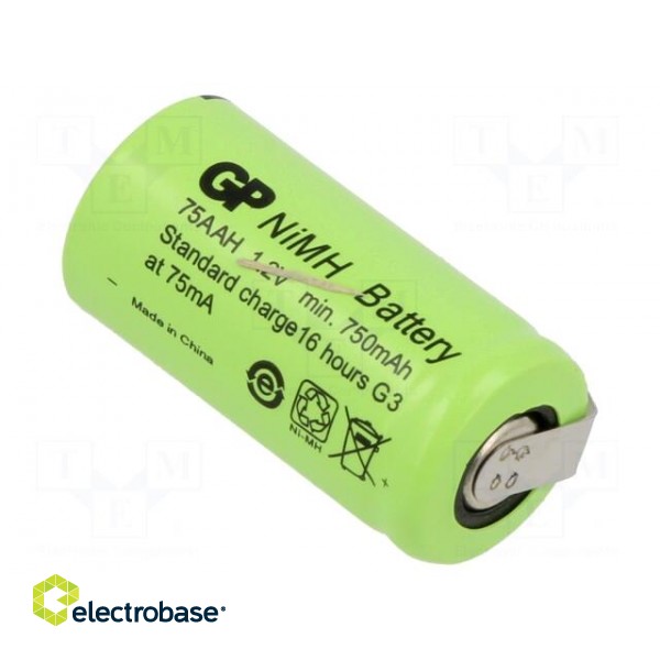 Re-battery: Ni-MH | 2/3AA,2/3R6 | 1.2V | 750mAh | soldering lugs