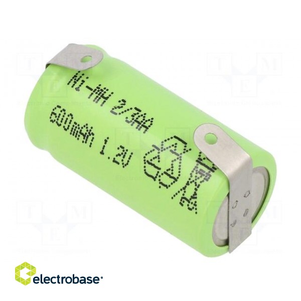 Re-battery: Ni-MH | 2/3AA | 1.2V | 600mAh | soldering lugs