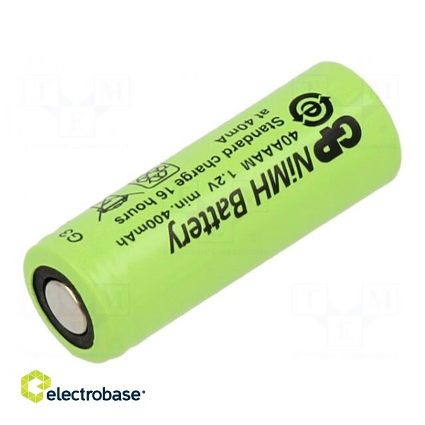Re-battery: Ni-MH | 2/3AAA | 1.2V | 400mAh | Ø10.2x29.3mm | 40mA