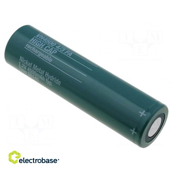 Re-battery: Ni-MH | 4/3A | 1.2V | 4500mAh | Ø17x67mm | Features: low +