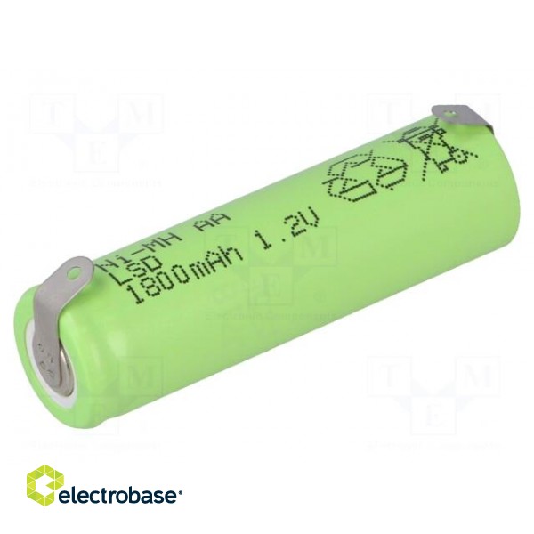 Re-battery: Ni-MH | AA | 1.2V | 1800mAh | soldering lugs | Ø14.2x50mm