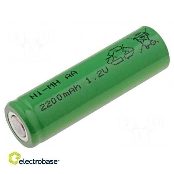 Re-battery: Ni-MH | AA | 1.2V | 2200mAh | Ø14.5x48.7mm | Features: low +