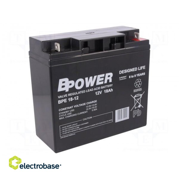 Re-battery: acid-lead | 12V | 18Ah | AGM | maintenance-free | 5.6kg | BPE image 1