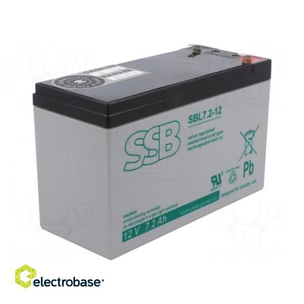 Re-battery: acid-lead | 12V | 7.2Ah | AGM | maintenance-free | 2.78kg