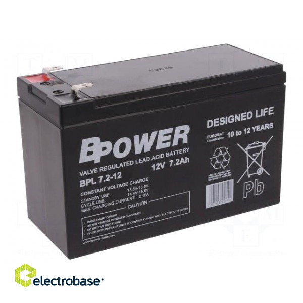 Re-battery: acid-lead | 12V | 7.2Ah | AGM | maintenance-free | 2.4kg