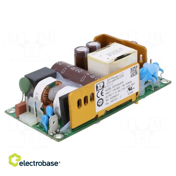Power supply: switched-mode | open | 100W | 80÷264VAC | OUT: 1 | 18VDC фото 1