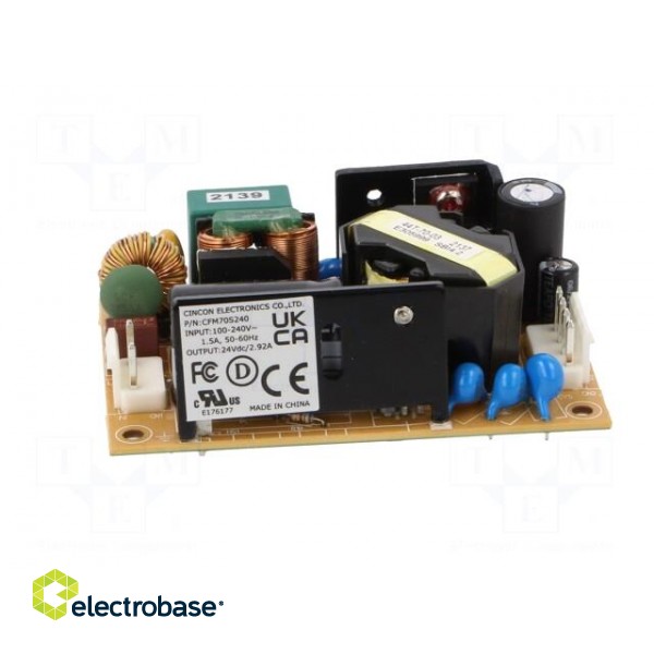 Power supply: switched-mode | open | 70W | 90÷264VAC | 24VDC | 2.94A фото 3