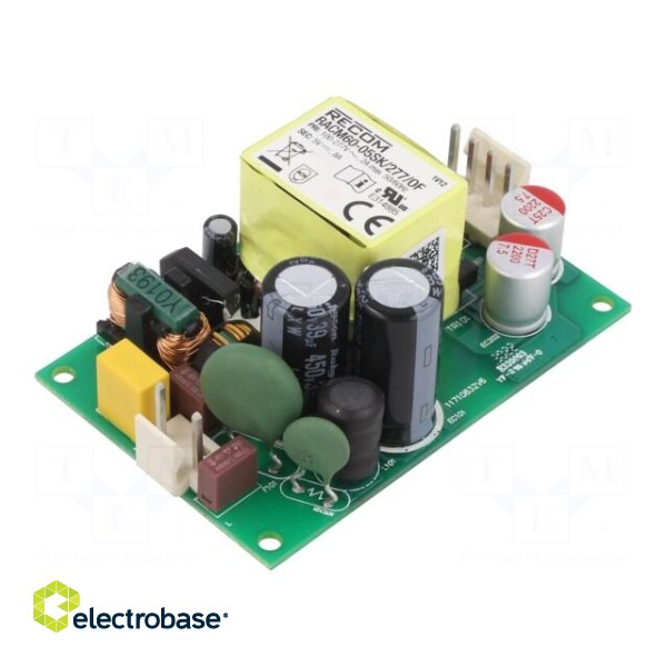 Power supply: switched-mode | open | 60W | 80÷305VAC | 5VDC | 8000mA