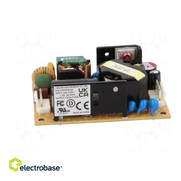 Power supply: switched-mode | open | 70W | 90÷264VAC | 15VDC | 4.65A image 3