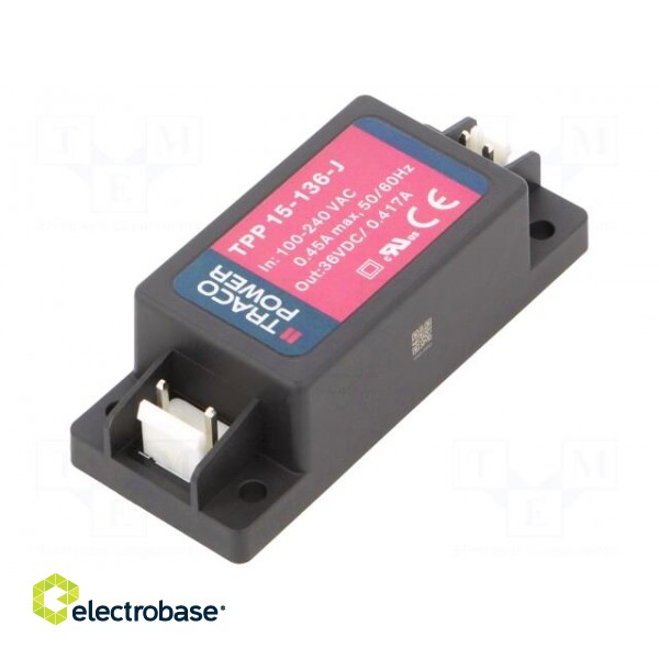 Power supply: switched-mode | for building in | 15W | 36VDC | 417mA paveikslėlis 1