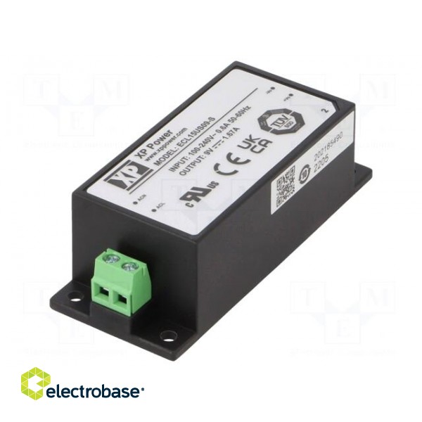 Power supply: switched-mode | for building in | 15W | 9VDC | 1.67A фото 1