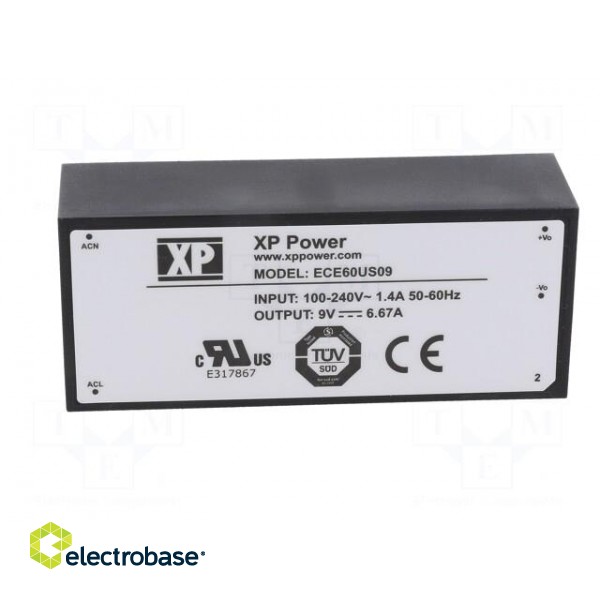 Converter: AC/DC | 60W | 85÷264VAC | Usup: 120÷370VDC | Uout: 9VDC | 87% paveikslėlis 3