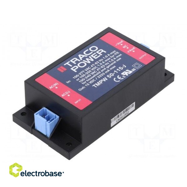 Power supply: switched-mode | for building in | 50W | 15VDC | 3333mA image 1