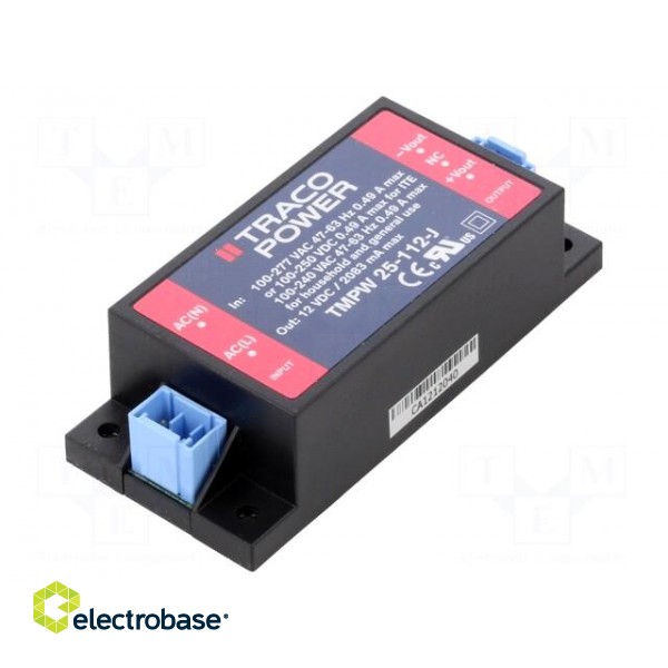 Power supply: switched-mode | for building in | 25W | 12VDC | 2083mA
