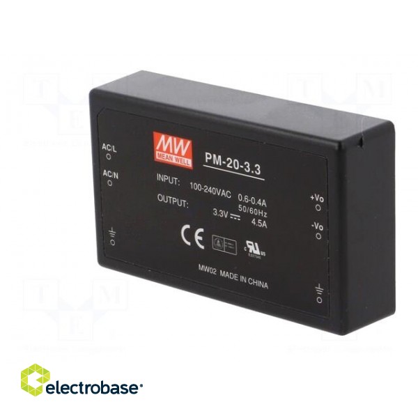 Power supply: switched-mode | modular | 14.85W | 3.3VDC | 4.5A | 180g image 4