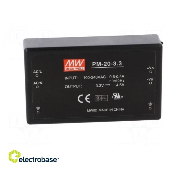 Power supply: switched-mode | modular | 14.85W | 3.3VDC | 4.5A | 180g paveikslėlis 3