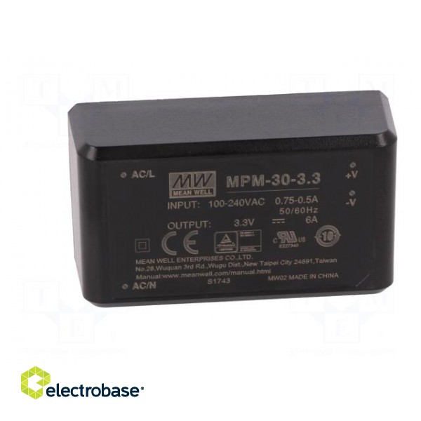 Power supply: switched-mode | modular | 20W | 3.3VDC | 69.5x39x24mm image 3