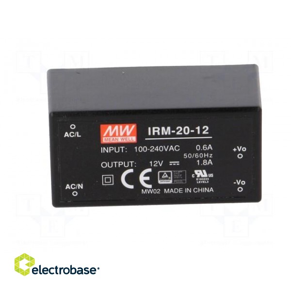 Power supply: switched-mode | modular | 21.6W | 12VDC | 1.8A | 59g | 84% image 3