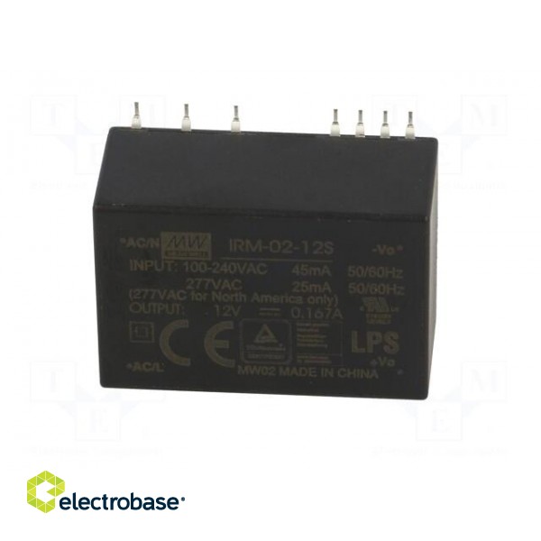 Power supply: switched-mode | modular | 2W | 12VDC | 33.7x22.2x16mm фото 3