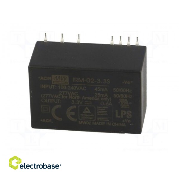 Power supply: switched-mode | modular | 2W | 3.3VDC | 33.7x22.2x16mm фото 3