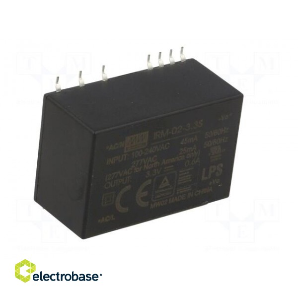 Power supply: switched-mode | modular | 2W | 3.3VDC | 33.7x22.2x16mm фото 2