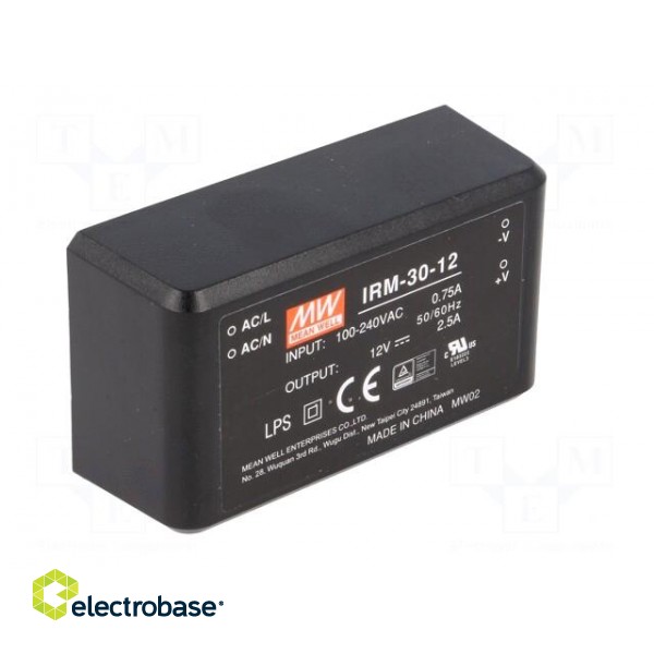 Converter: AC/DC | 30W | 85÷264VAC | 12VDC | Iout: 2500mA | OUT: 1 | 88% image 2