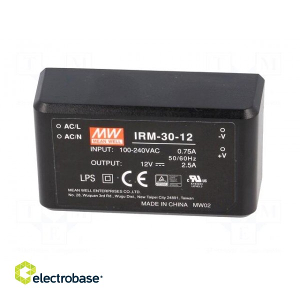 Converter: AC/DC | 30W | 85÷264VAC | 12VDC | Iout: 2500mA | OUT: 1 | 88% image 3