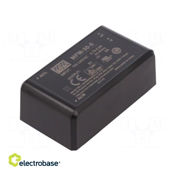 Power supply: switched-mode | modular | 30W | 5VDC | 69.5x39x24mm | 6A paveikslėlis 1