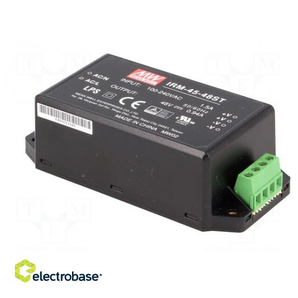 Power supply: switched-mode | modular | 45.12W | 48VDC | 0.94A | 280g фото 4