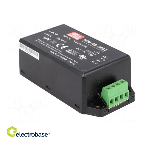 Power supply: switched-mode | modular | 45.6W | 24VDC | 109x52x33.5mm image 4