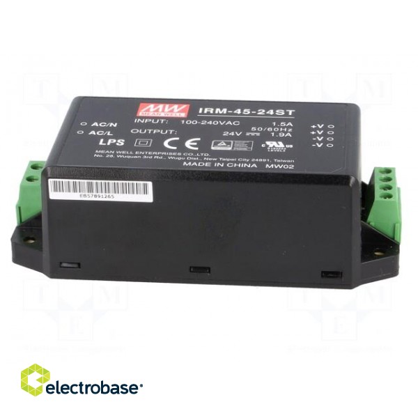 Power supply: switched-mode | modular | 45.6W | 24VDC | 109x52x33.5mm image 3