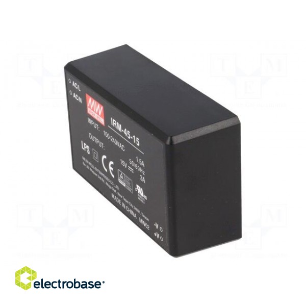 Power supply: switched-mode | modular | 45W | 15VDC | 87x52x29.5mm | 3A image 4