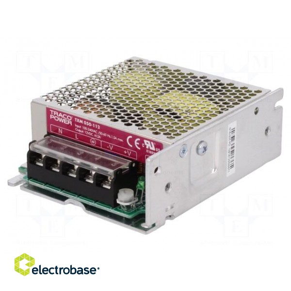 Power supply: switched-mode | modular | 50W | 12VDC | 99x82x35mm | 4.2A фото 1