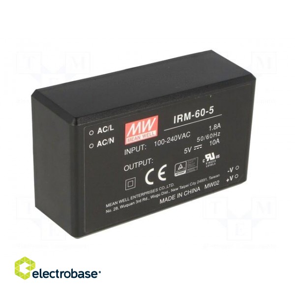 Converter: AC/DC | 50W | 85÷264VAC | 5VDC | Iout: 10000mA | OUT: 1 | 84% image 2