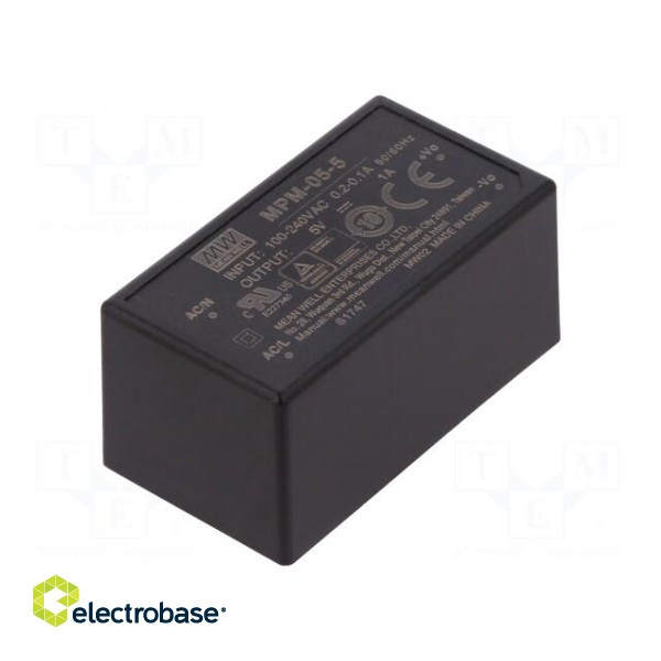 Power supply: switched-mode | modular | 5W | 5VDC | 45.7x25.4x21.5mm image 1