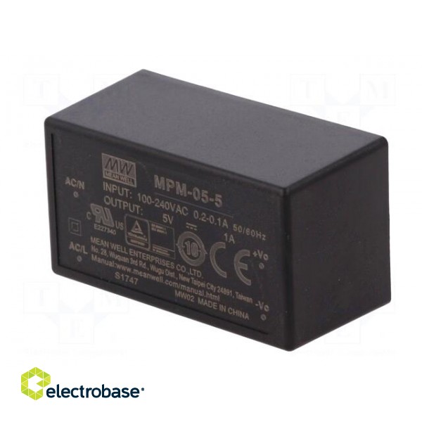 Power supply: switched-mode | modular | 5W | 5VDC | 45.7x25.4x21.5mm image 4