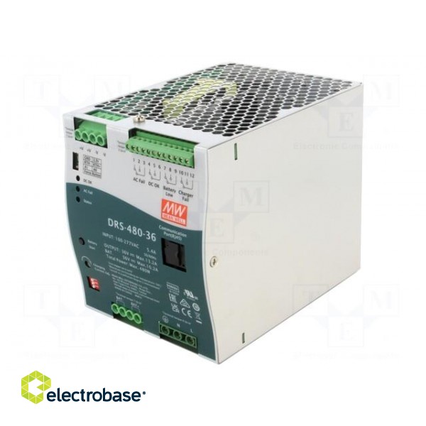 Power supply: buffer | for DIN rail | 480W | 36VDC | 10.2A | 90÷305VAC paveikslėlis 1