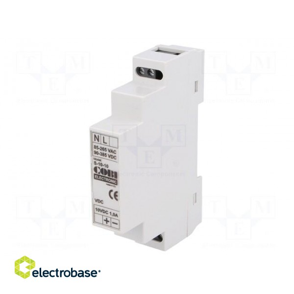 Power supply: switched-mode | for DIN rail | 10W | 10VDC | 1A | IP20 image 1