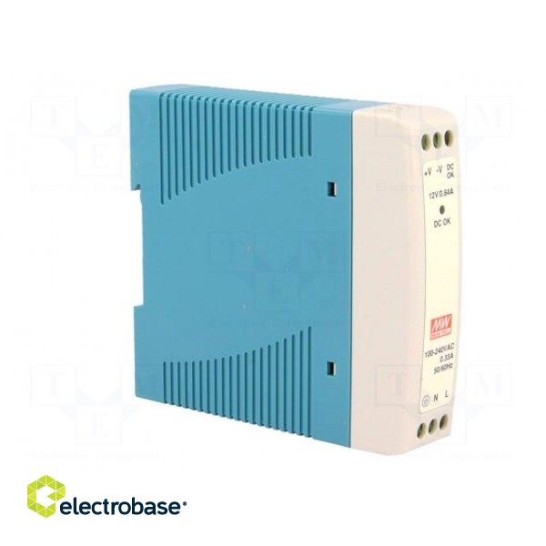 Power supply: switched-mode | for DIN rail | 10W | 12VDC | 0.84A | 81% paveikslėlis 8