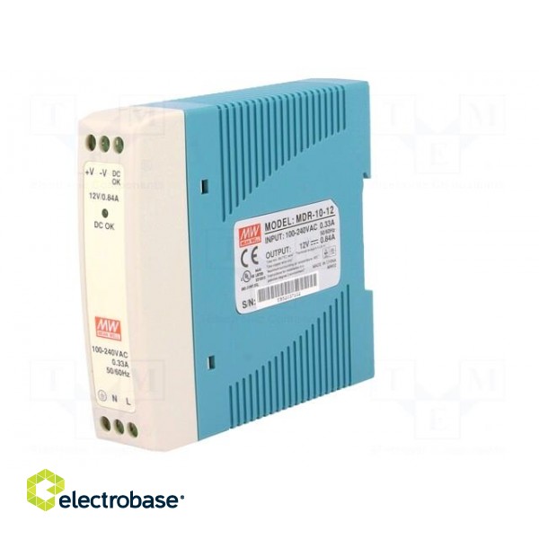 Power supply: switched-mode | for DIN rail | 10W | 12VDC | 0.84A | 81% фото 2