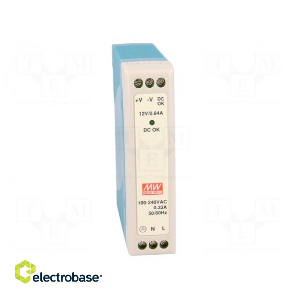 Power supply: switched-mode | for DIN rail | 10W | 12VDC | 0.84A | 81% paveikslėlis 9