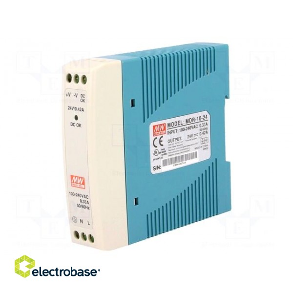 Power supply: switched-mode | for DIN rail | 10W | 24VDC | 0.42A | 84% фото 1