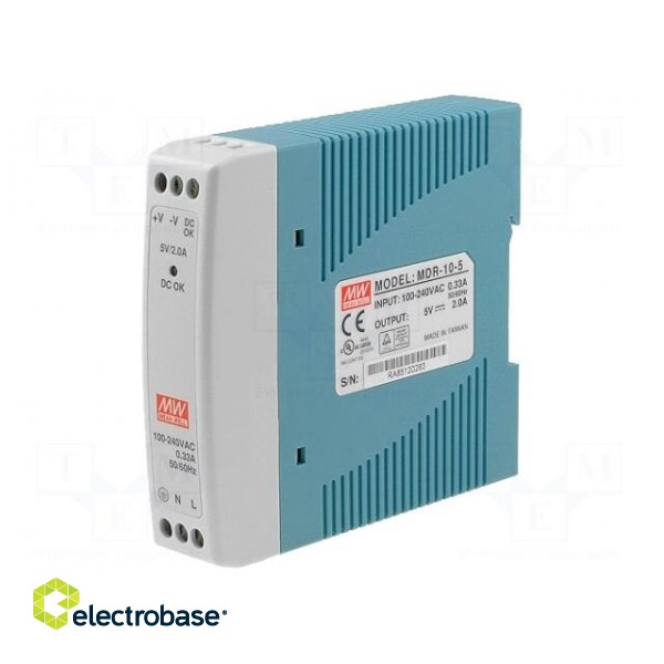 Power supply: switched-mode | for DIN rail | 10W | 5VDC | 2A | OUT: 1 image 1