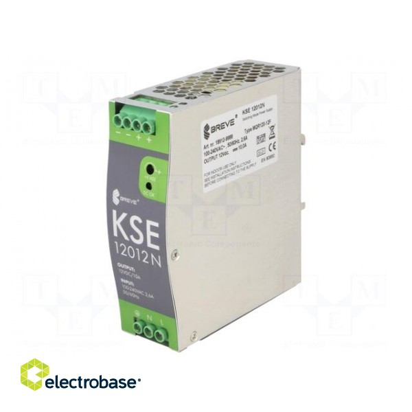 Power supply: switched-mode | for DIN rail | 120W | 12VDC | 10A | IP20 paveikslėlis 1