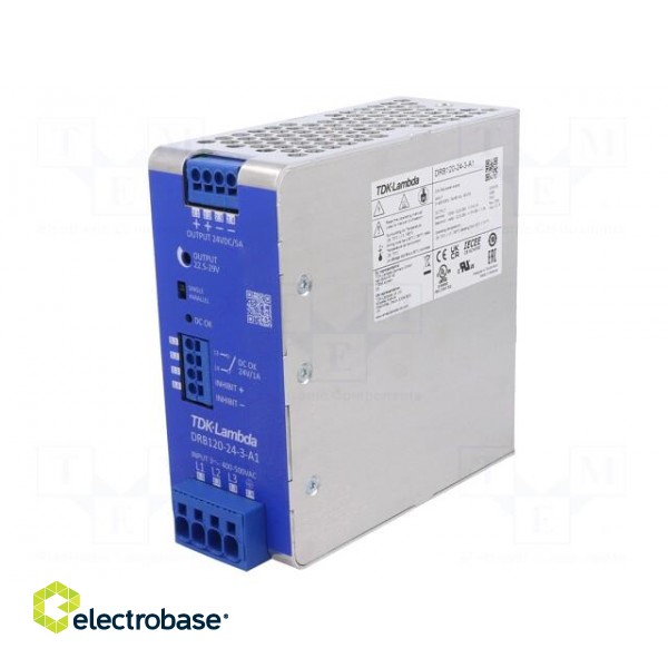 Power supply: switched-mode | for DIN rail | 120W | 24VDC | 5A | 89÷91% image 1