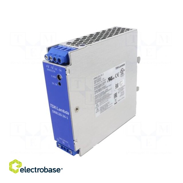 Power supply: switched-mode | for DIN rail | 120W | 24VDC | 5A | 91÷93% image 1