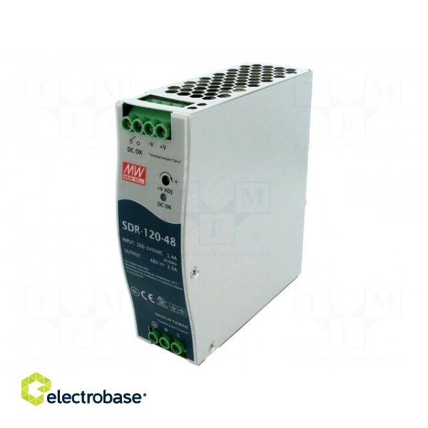 Power supply: switched-mode | for DIN rail | 120W | 48VDC | 2.5A paveikslėlis 1