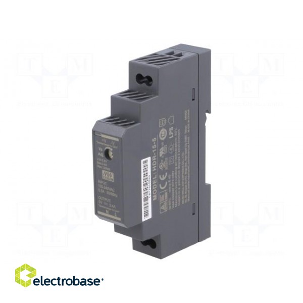 Power supply: switched-mode | for DIN rail | 12W | 5VDC | 2.4A | OUT: 1 image 1