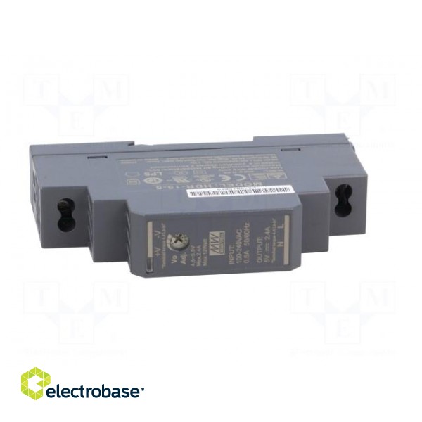 Power supply: switched-mode | for DIN rail | 12W | 5VDC | 2.4A | OUT: 1 image 9
